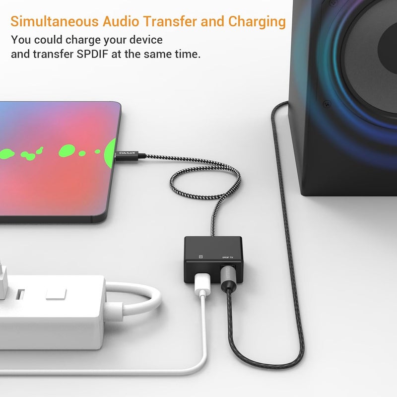 Cubilux USB C to SPDIF Adapter with PD Charging,USB Type C to Toslink Optical Audio with 192KHz/24bit, Thunderbolt 4/3 Spdif Audio Adapter,PD Charging Suitable for Chromecast Gen 3,Ipad 10/Ipad Pro - Image 3